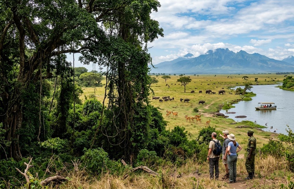 Maramagambo Forest nature walk and Queen Elizabeth National Park Kazinga Channel safari in Uganda